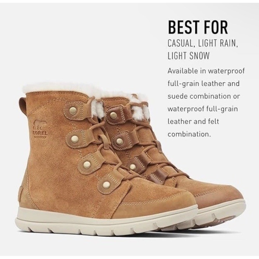 RTLS $160 SOREL EXPLORER WOMENS LEATHER SHERLING WINTER BOOTS SZ 6.5